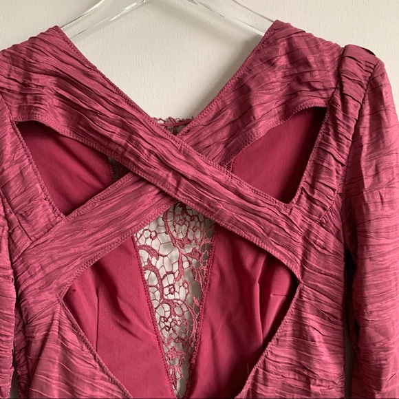 Free People Look of Love Ruched Bodycon Mini  Dress wine - Picture 12 of 15